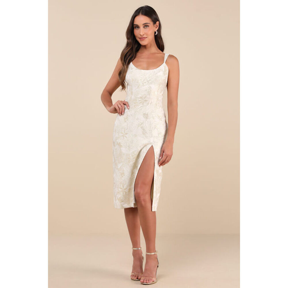 Lulus Immaculate Chicness Ivory Floral Brocade Midi Dress White - Size XS